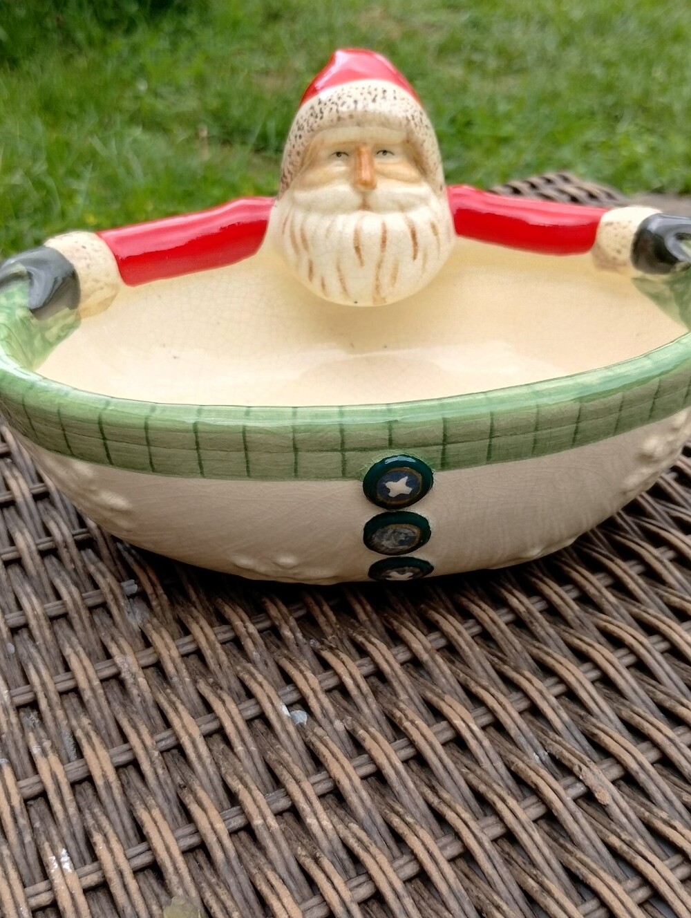 Russ Berrie & Co ceramic Xmas Sampler candy serving dish VINTAGE